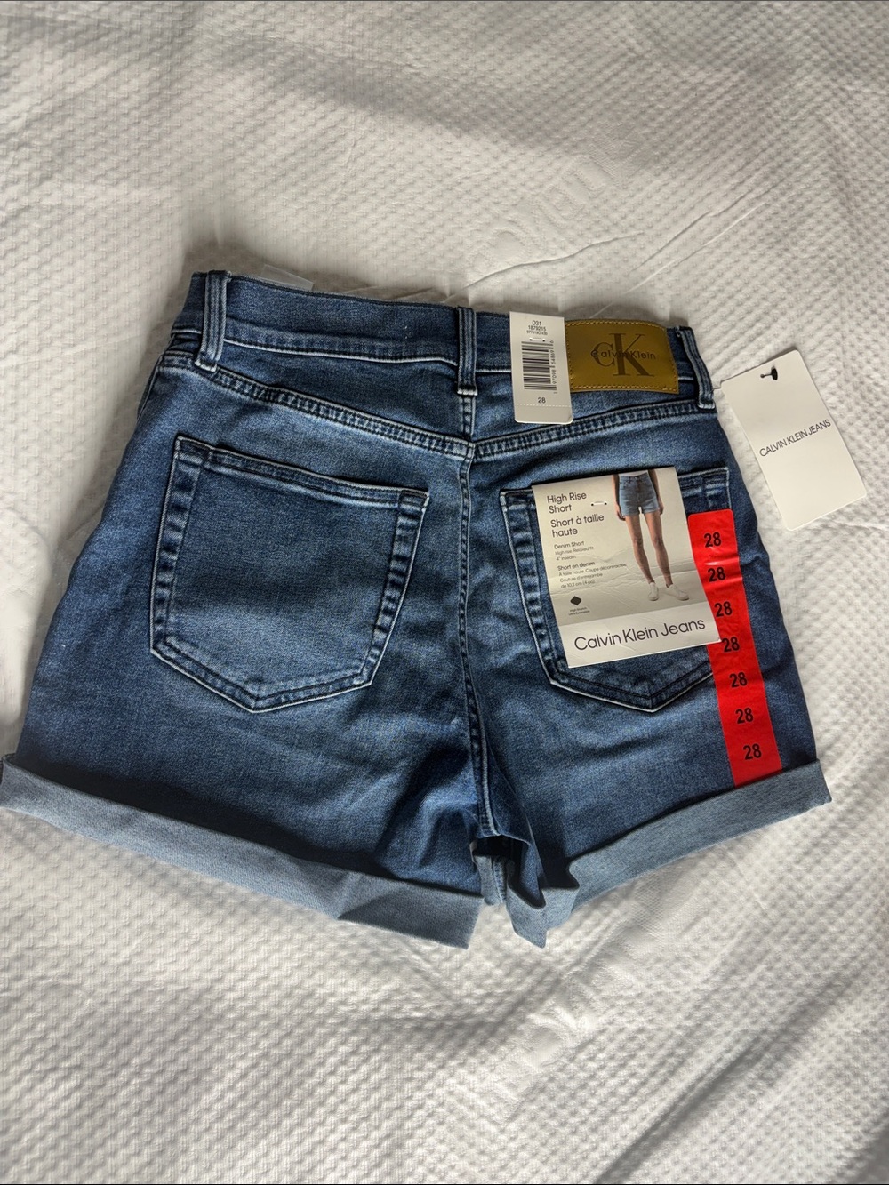 Calvin Klein Mid Wash High-Rise Jean Shorts - Blue